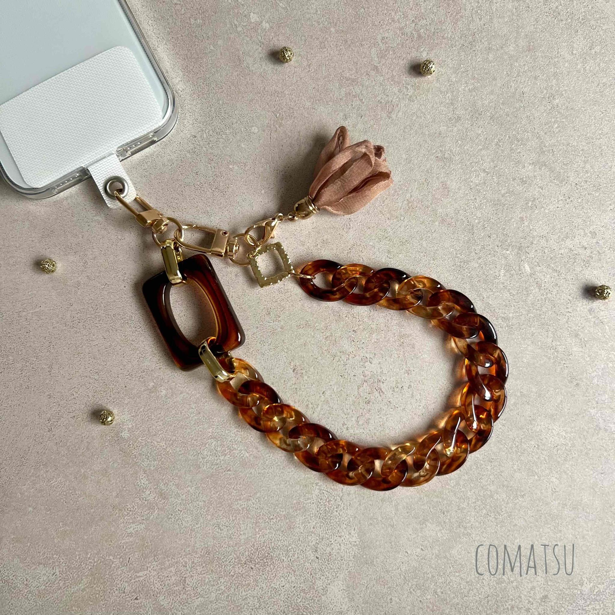 べっ甲Brown ハンドストラップ 落下防止スマホストラップ 手首 リストストラップ